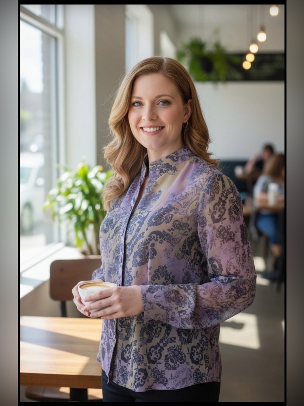 Sheer Lavender and Gray Floral Button-Up Blouse - Women